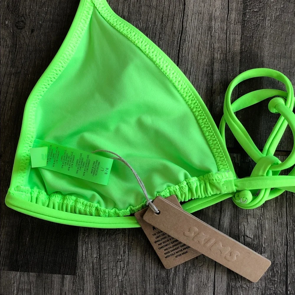SKIMS Neon Green Triangle Swim Top L NEW
